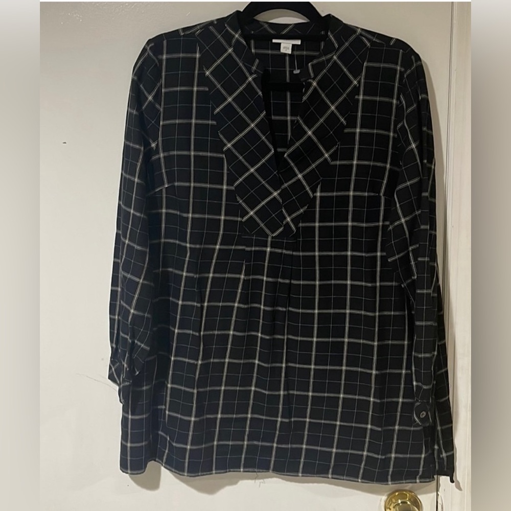 NWOT J.Jill Black Plaid Tunic Top/Blouse SZ M